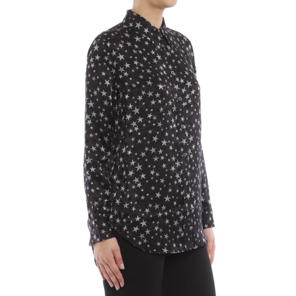 Equipment Femme 100% Silk Star Print Button Front Long Sleeve Lightweight Blouse